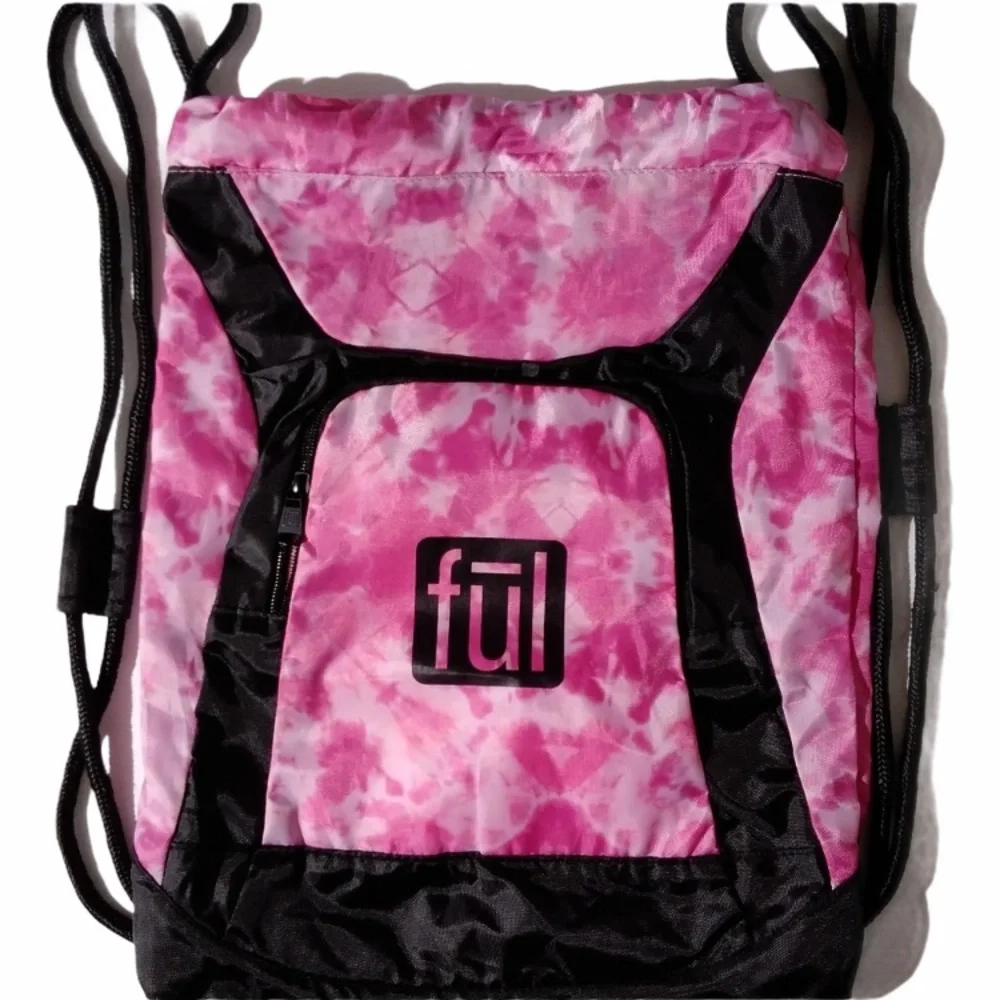 Vtg Fül Pink Tie Dye Drawstring Backpack Cinch Bag Retro Y2K Sport Streetwear
